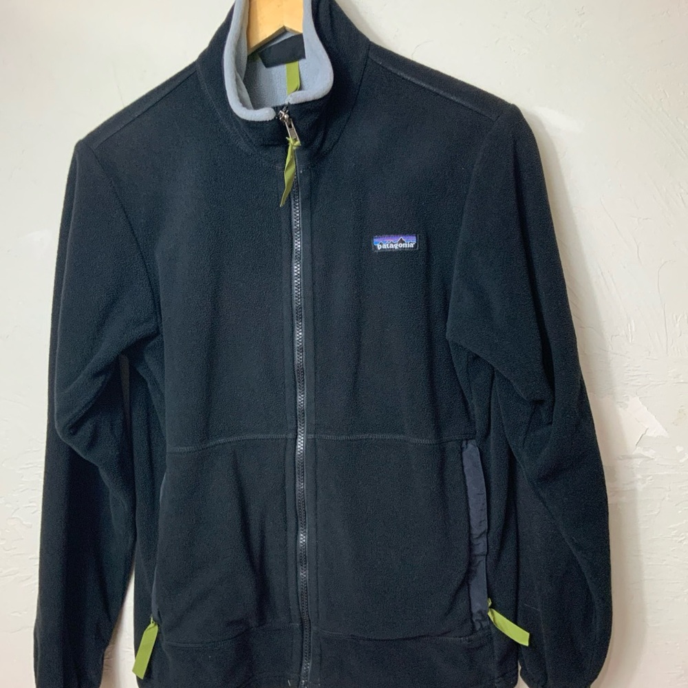 Patagonia Fleece Full Zip Jacket Women Medium Black With Yellow Trim